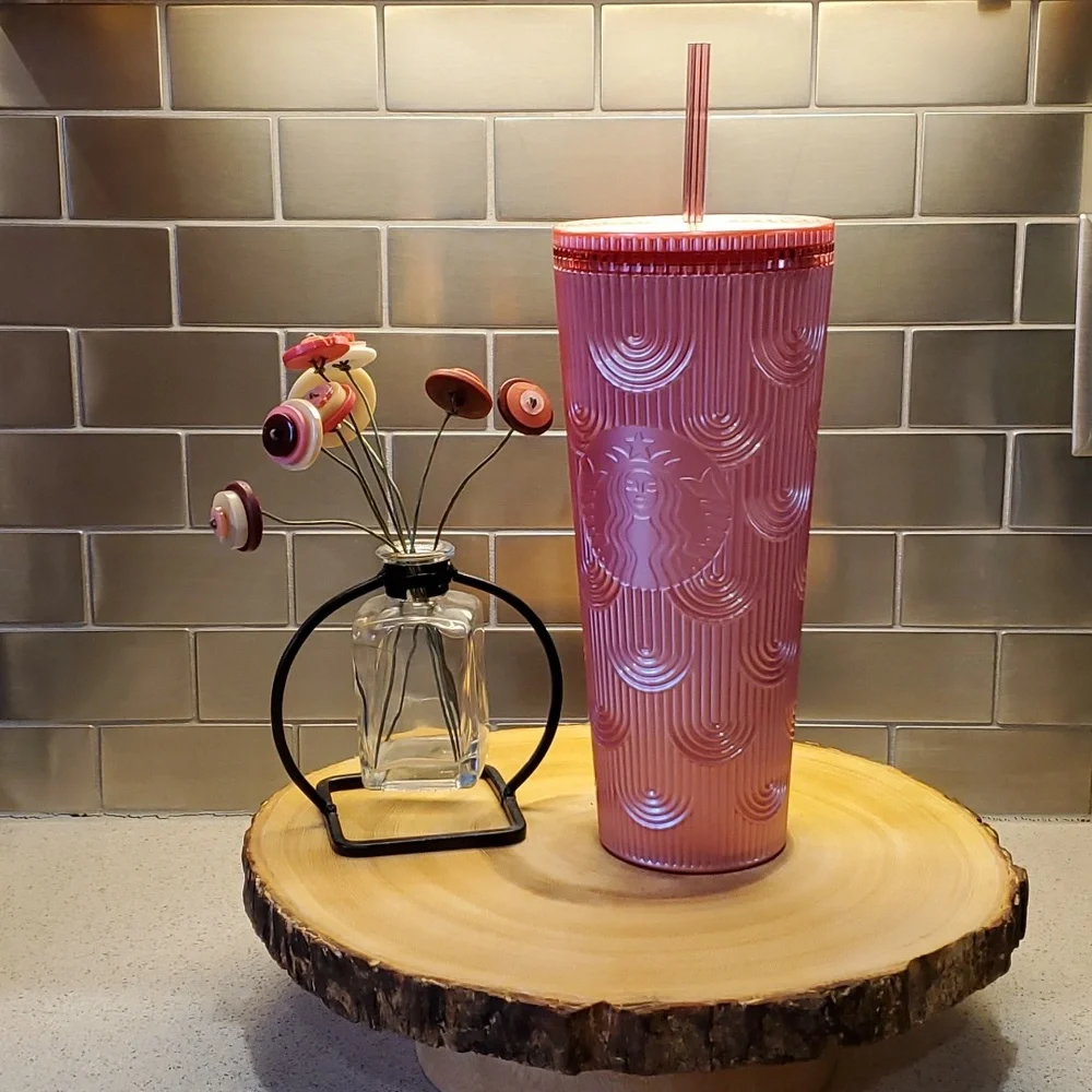 Starbucks 2023 Fall Pink Shimmer Shell Mermaid Siren Scales Cold Cup Tumbler 2…